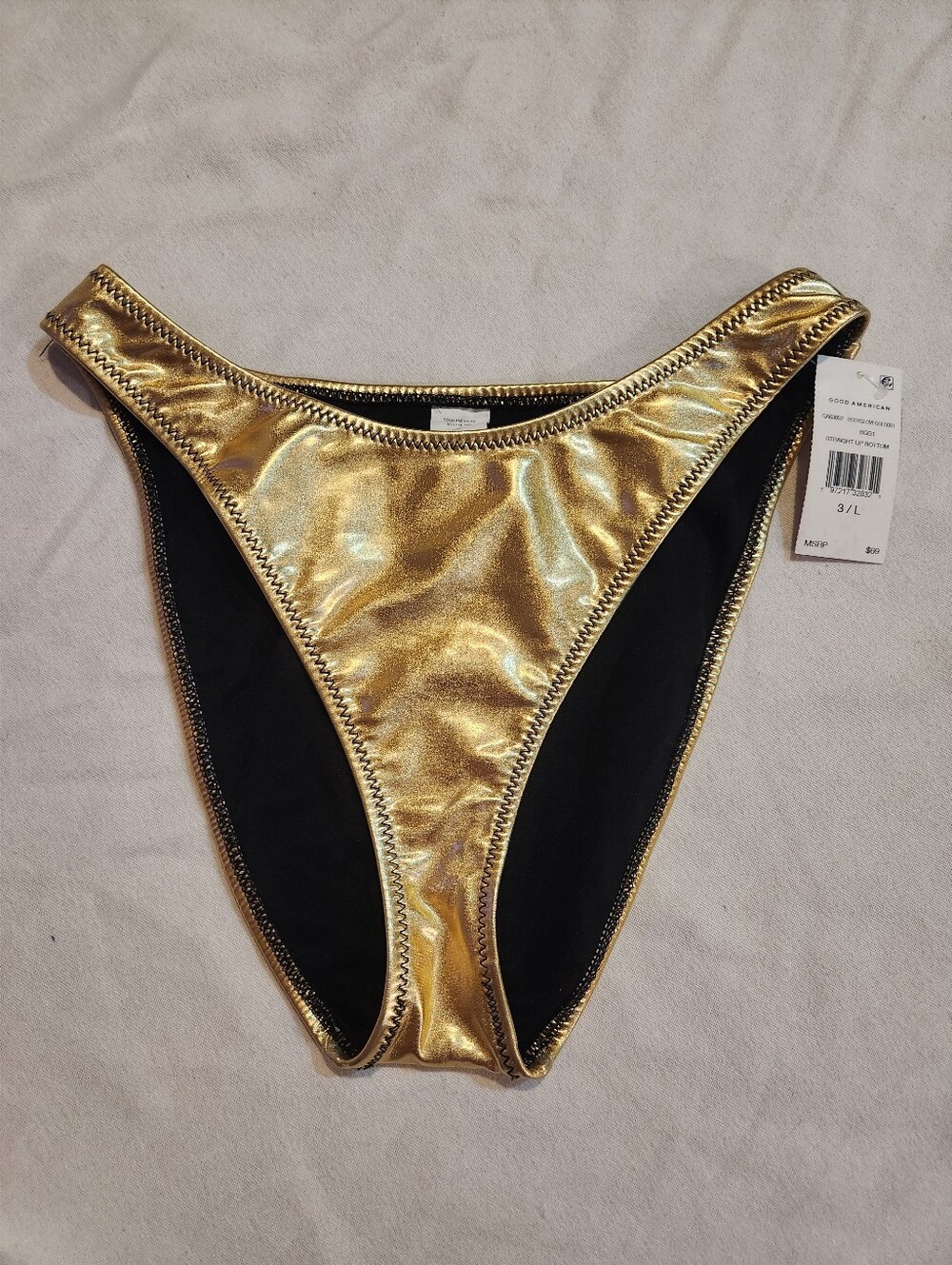 Good American Body Glove Straight Up Metallic Gold Bikini Bottom L NWT